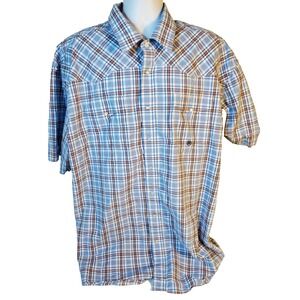 Roper Pearl Snap Shirt Men‎ 3XL Plaid Cowboy Rodeo Western Short Sleeve